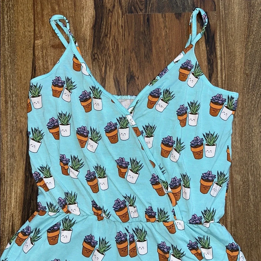 MeUndies UltraModal V-Neck Romper Blue Succulent Print Size Medium - Picture 3 of 5